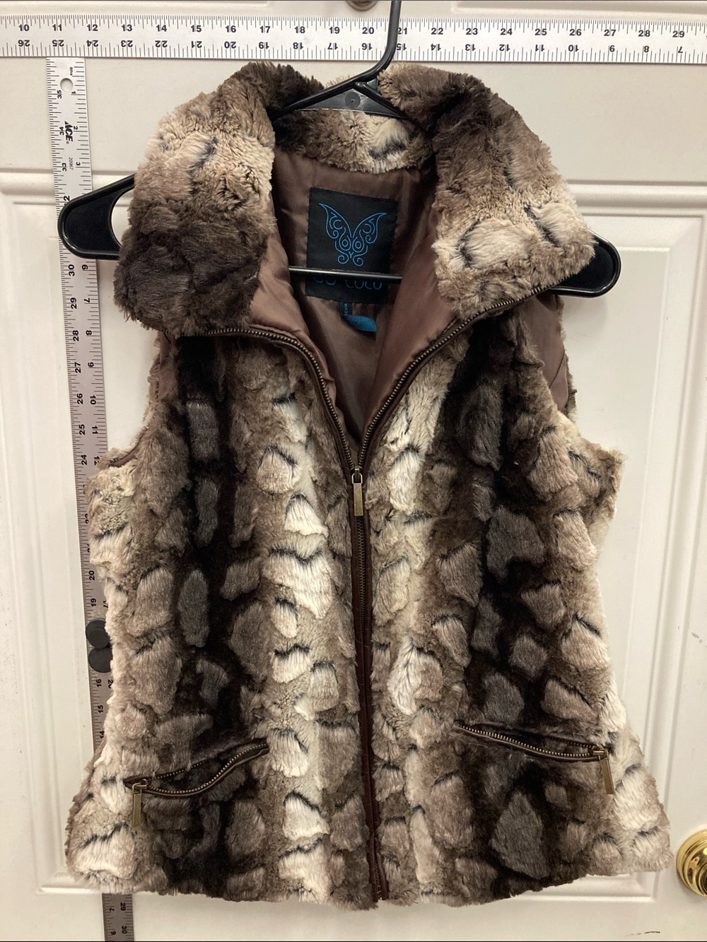 Faux Fur Zip-Front Vest in Brown Tones - Pre-loved